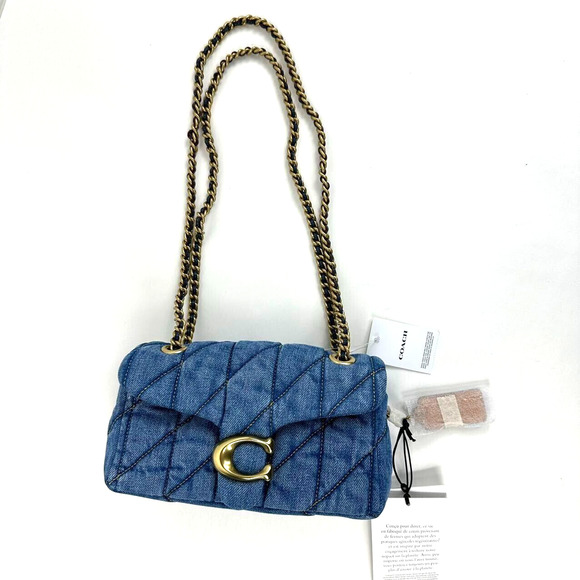 Coach Tabby CR701 Denim Brass/Indigo Shoulder Bag 20 With Quilting - Picture 2 of 14